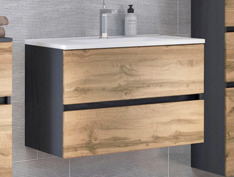WASCHTISCHKOMBI 80 cm  - Eiche Wotan/Weiß, Design, Holzwerkstoff/Stein (80cm) - Held