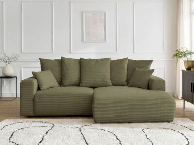 ECKSOFA Ottomane rechts  ATILLA Hellgrün Cord  - Schwarz/Hellgrün, MODERN, Kunststoff/Textil (244/149cm)