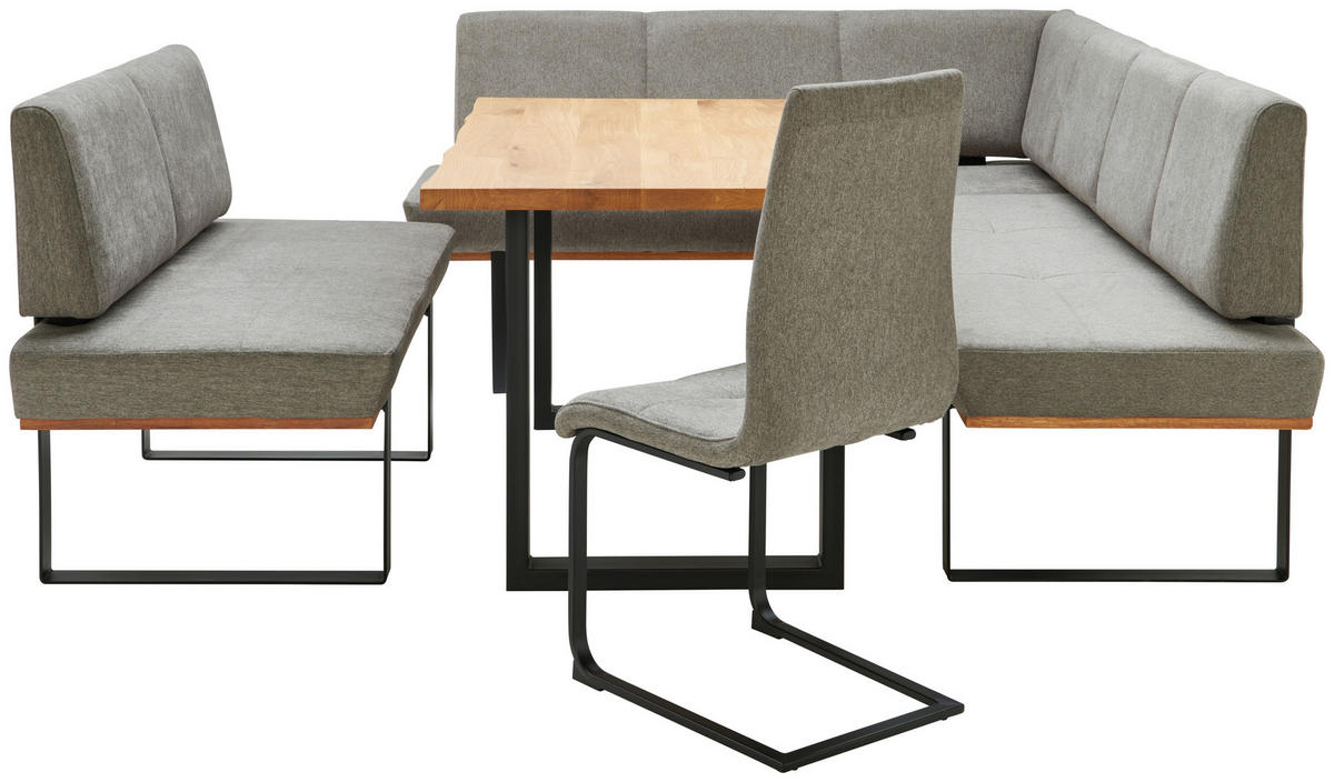 ECKBANK 175/225 cm Webstoff Grau Eiche vollmassiv   - Schwarz/Grau, MODERN, Holz/Textil (175/225cm) - Livetastic