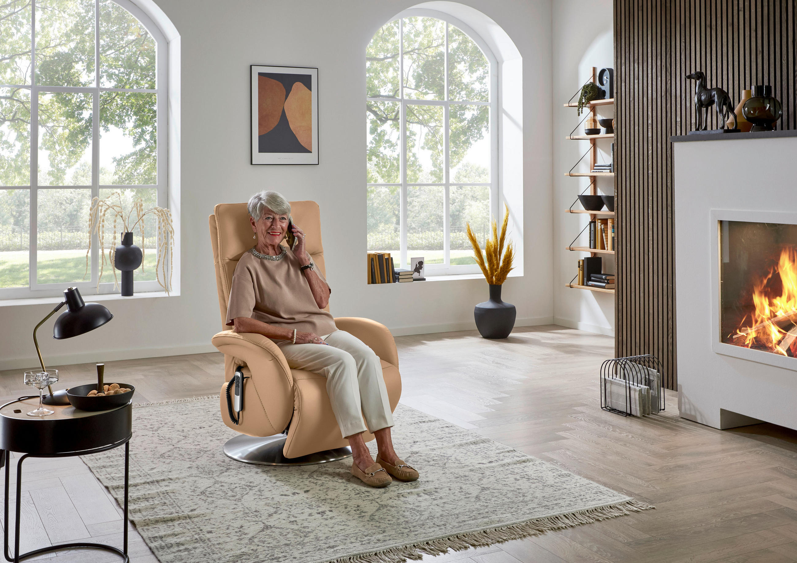 RELAXSESSEL in Leder Hellbraun  - Hellbraun/Edelstahlfarben, Design, Leder/Metall (70/108/80cm) - Cantus