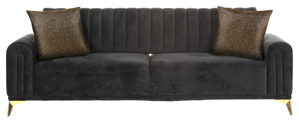 BIGSOFA in Samt Schwarz  - Goldfarben/Multicolor, Trend, Textil/Metall (235/90/100cm) - Carryhome