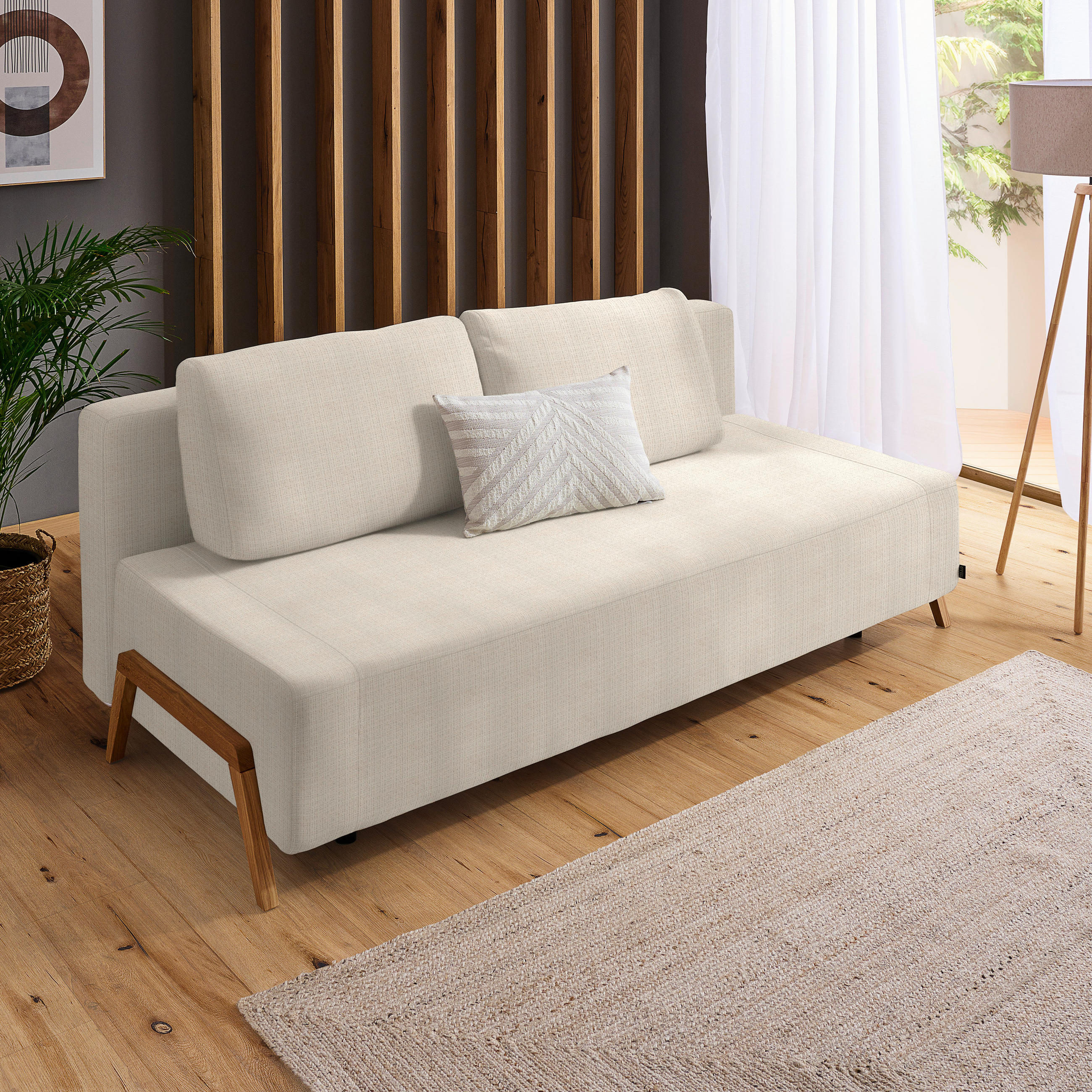 SCHLAFSOFA Chenille Beige  - Beige/Naturfarben, Design, Holz/Textil (211/88/102cm) - Niels Andersson