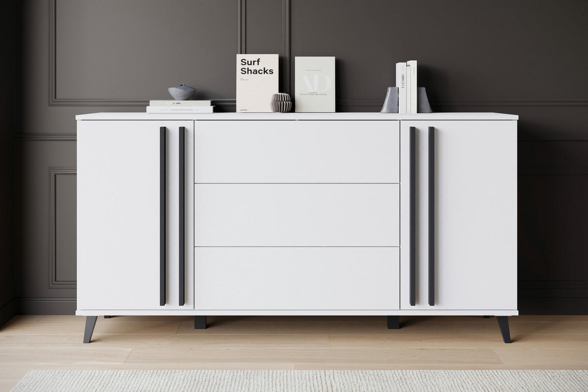 ŠIROKÁ KOMODA, bílá, 150/77,8/39,5 cm - bílá/černá, Trend, kompozitní dřevo/plast (150/77,8/39,5cm) - P & B