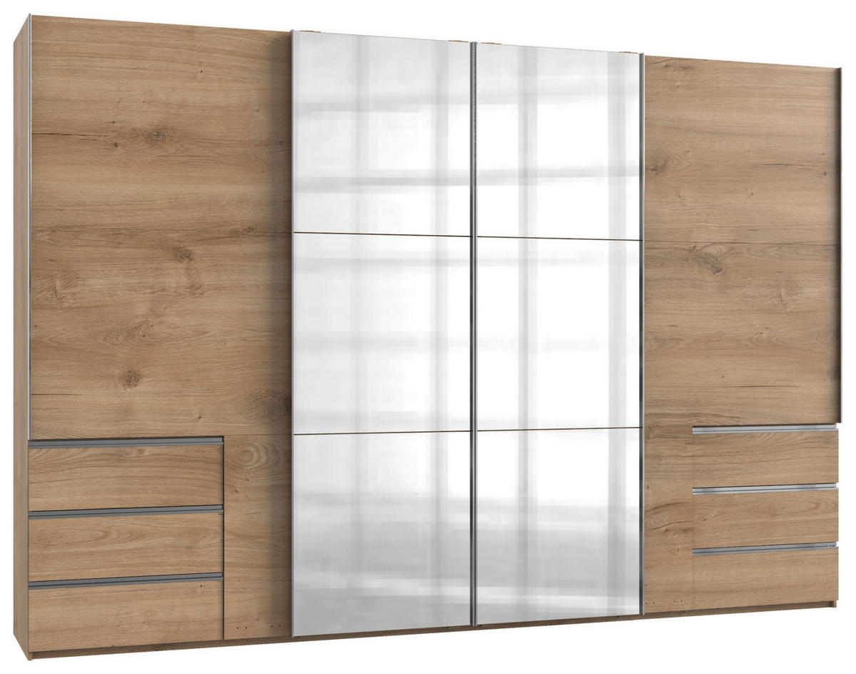 SCHWEBETÜRENSCHRANK in Eichefarben  - Chromfarben/Eichefarben, Modern, Holzwerkstoff (350/236/65cm) - MID.YOU
