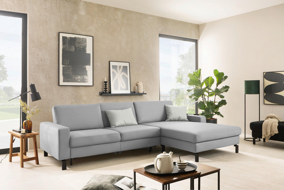 ECKSOFA Cord Hellgrau  - Hellgrau/Schwarz, Design, Textil/Metall (298/185cm) - Pure Home Lifestyle