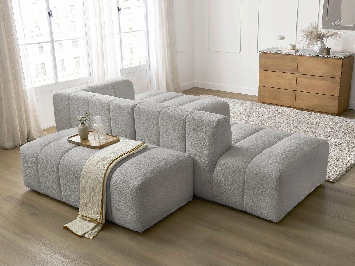 ECKSOFA  ANNECY Hellgrau Bouclé  - Hellgrau/Schwarz, MODERN, Kunststoff/Textil (262/170cm)