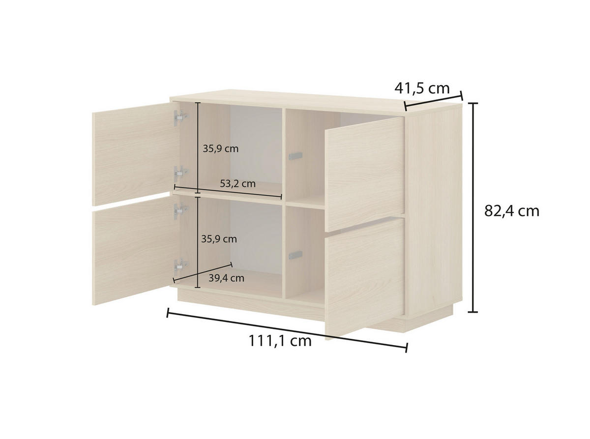 SIDEBOARD Japandi  in 111/82,5/41,5 cm  - Eichefarben, Design, Holzwerkstoff (111/82,5/41,5cm) - MID.YOU