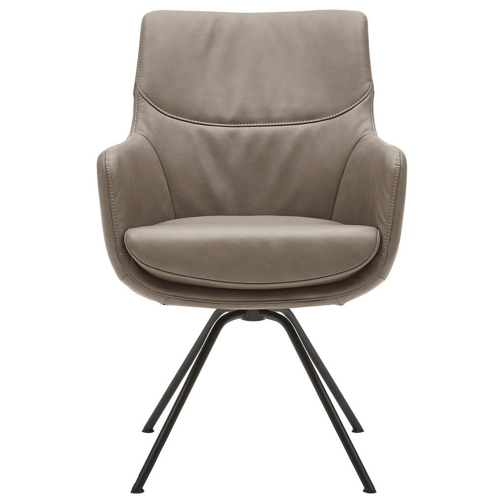 Thumbnail - Dieter Knoll Armlehnstuhl, Taupe, Leder, Echtleder, Semi-Anilinleder, Rundrohr, 60x90x61 cm, Beinauswahl, Lederauswahl, ...