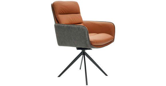 ARMLEHNSTUHL in Eisen Mikrofaser Echtleder pigmentiert - Cognac/Anthrazit, Design, Leder/Textil (58/89/67cm) - Novel