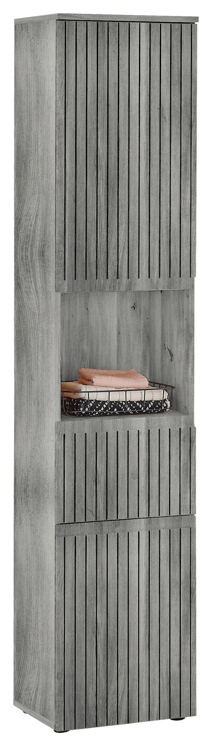 HOCHSCHRANK 40/181/31 cm  - Eiche grau/Schwarz, Modern, Holzwerkstoff/Kunststoff (40/181/31cm) - MID.YOU