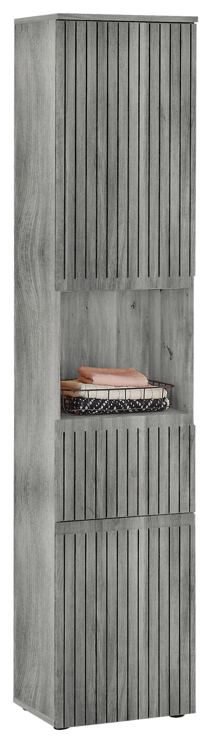 HOCHSCHRANK 40/181/31 cm  - Eiche grau/Schwarz, MODERN, Holzwerkstoff/Kunststoff (40/181/31cm) - MID.YOU