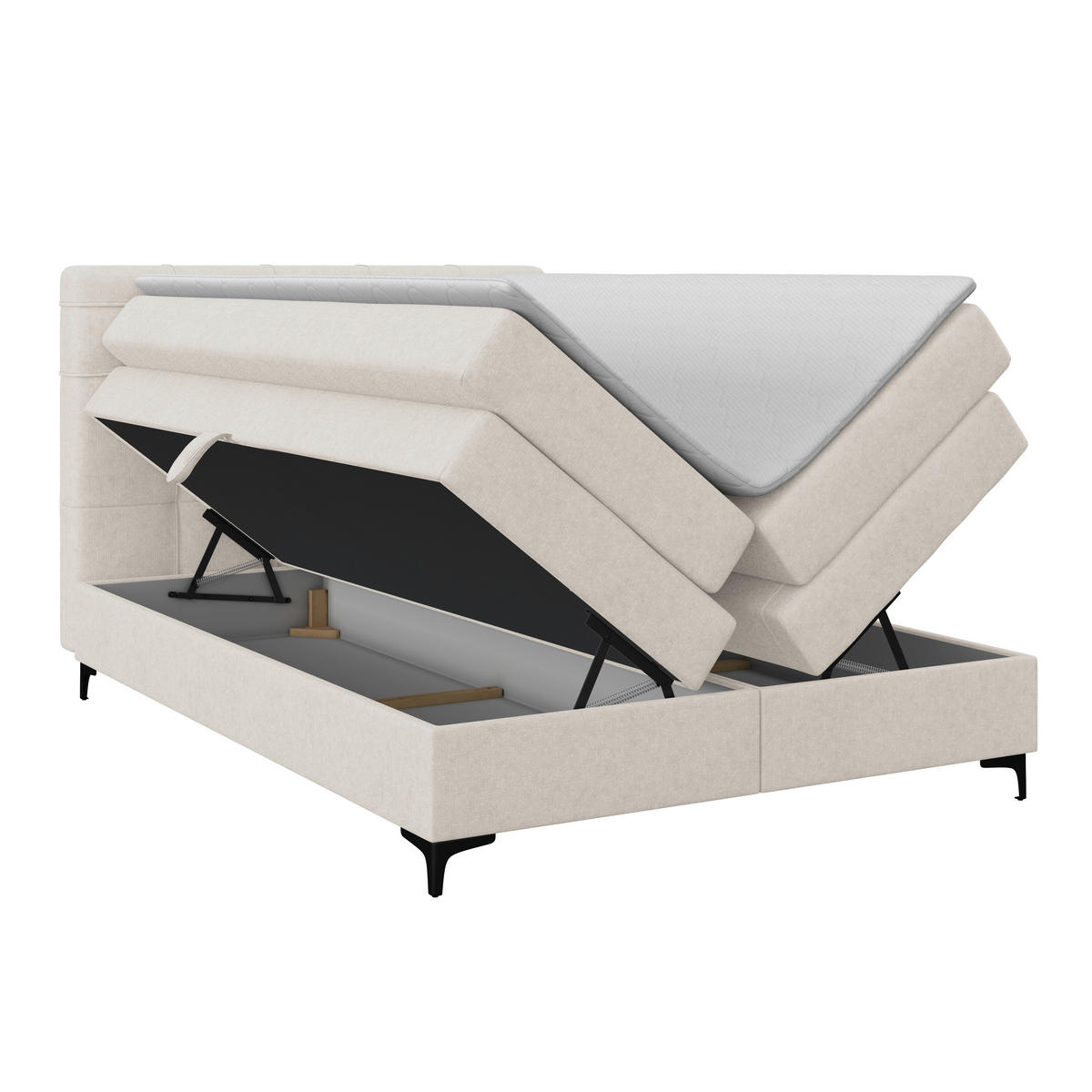 BOXSPRINGBETT 140/200 cm,  in Creme, H3 = fest  - Creme/Schwarz, KONVENTIONELL, Kunststoff/Textil (140/200cm)