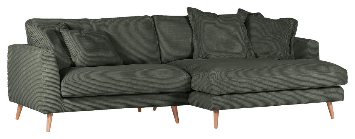ECKSOFA in Cord Dunkelgrün  - Dunkelgrün/Naturfarben, Romantik / Landhaus, Holz/Textil (270/140cm) - Landscape