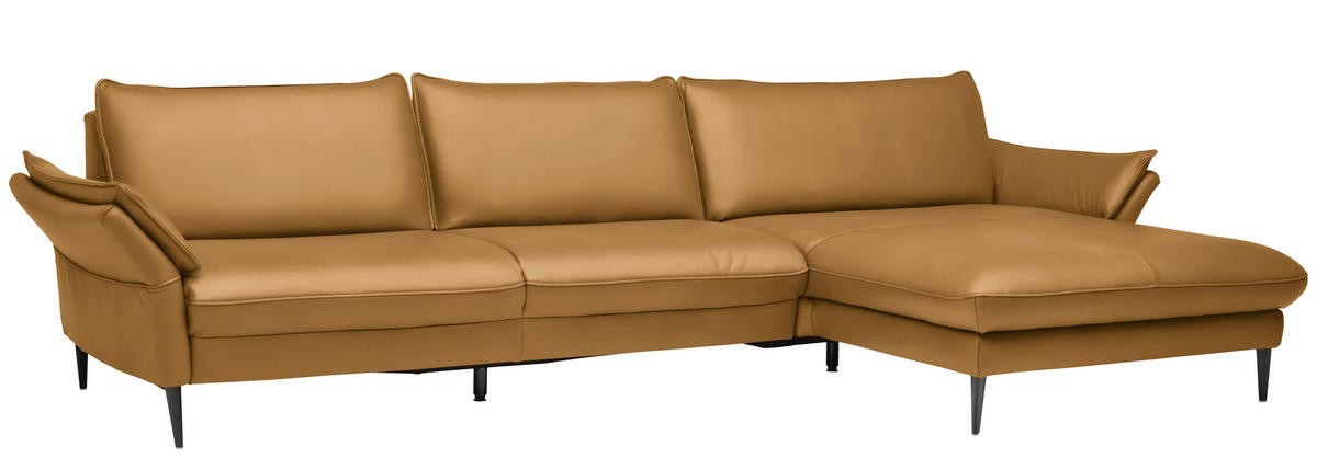 ECKSOFA in Echtleder Currygelb  - Currygelb/Schwarz, Design, Leder/Metall (334/172cm) - Valdera
