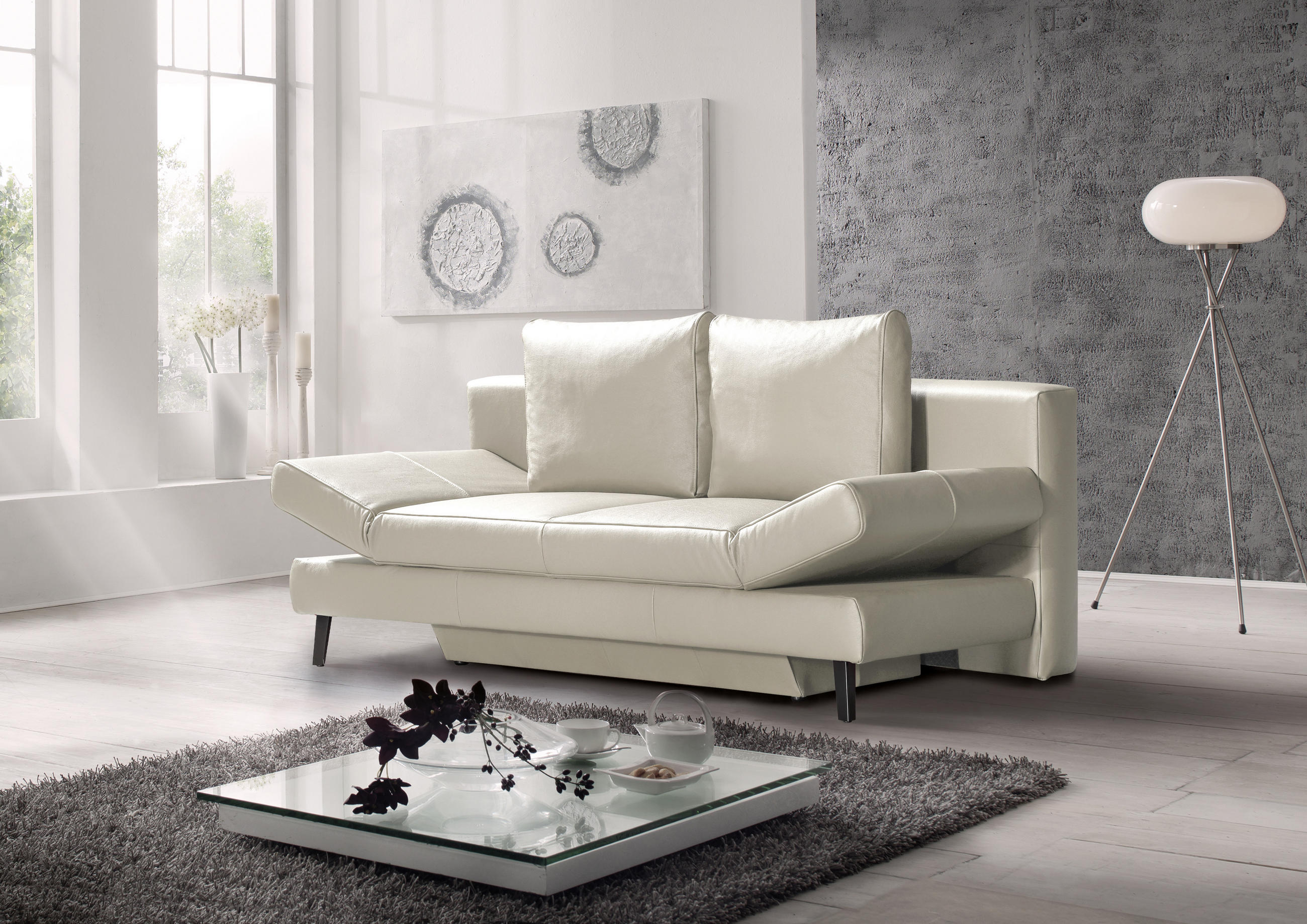SCHLAFSOFA Naturfarben Echtleder  - Schwarz/Naturfarben, Design, Leder/Metall (200/85/90cm) - Novel