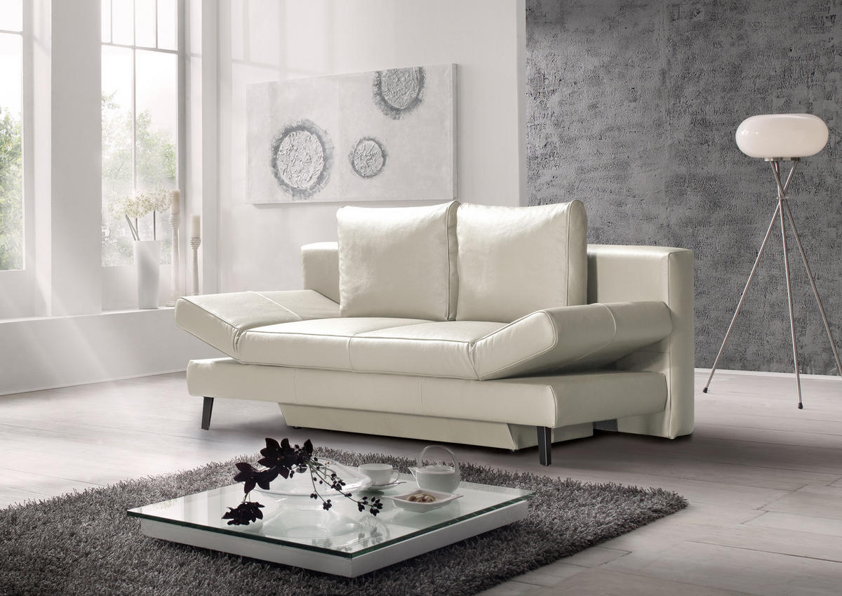 SCHLAFSOFA in Echtleder Naturfarben  - Schwarz/Naturfarben, Design, Leder/Metall (200/85/90cm) - Novel