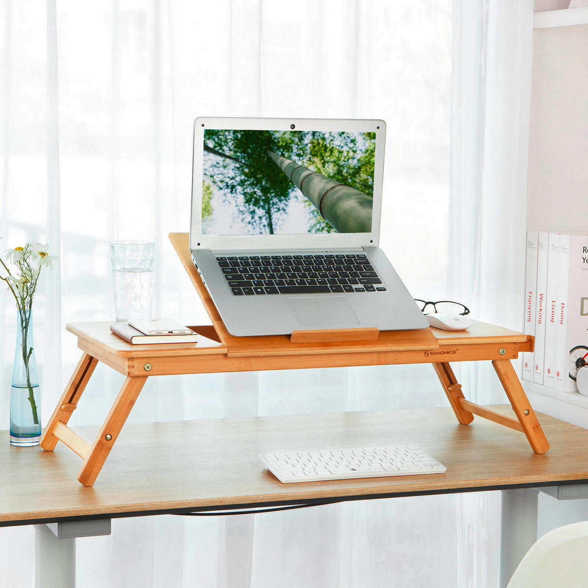 STÔL NA NOTEBOOK, prírodná farba, svetlohnedá, 80-89/35/21-29 cm - svetlohnedá/prírodná farba, Basics, drevo (80-89/35/21-29cm) - Boxxx