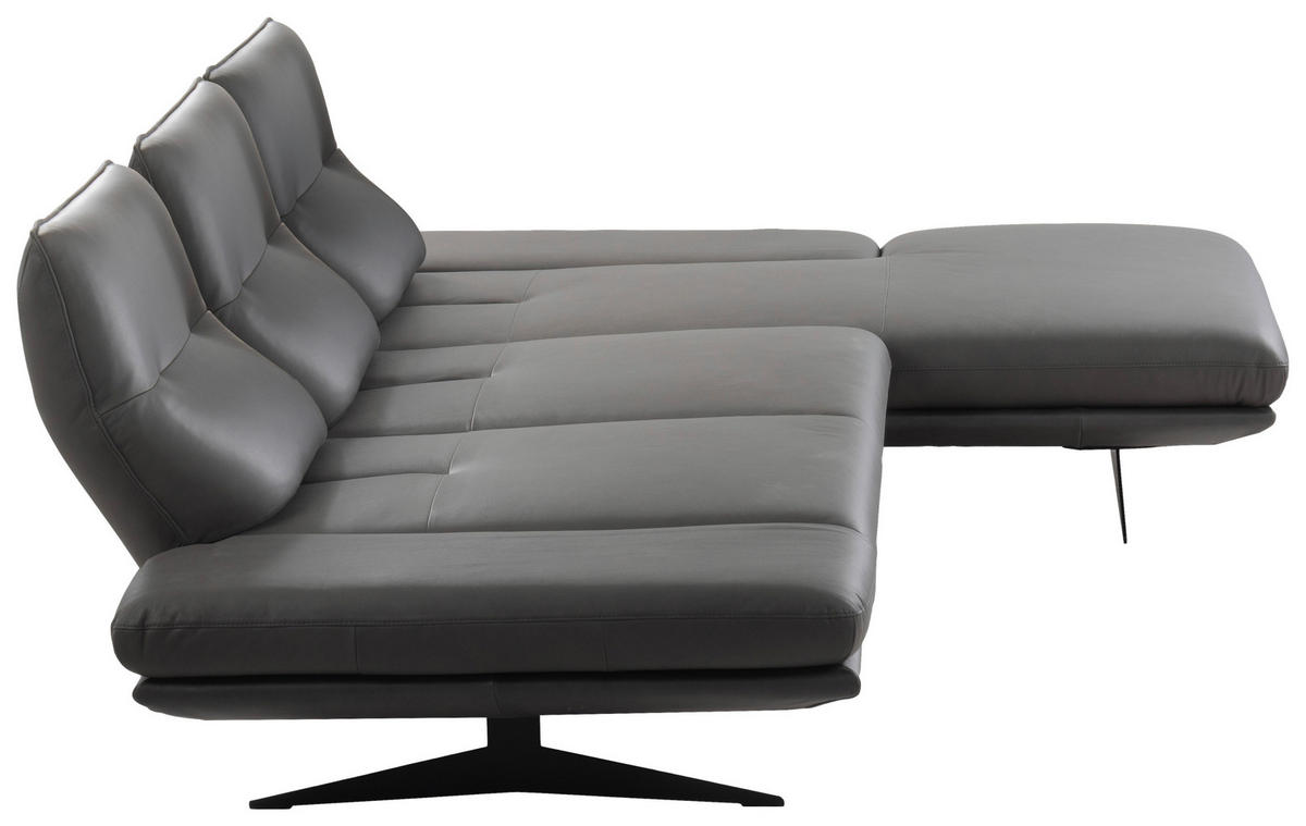 ECKSOFA  in Echtleder Dunkelgrau  291/180 cm  - Dunkelgrau/Schwarz, Design, Leder/Metall (291/180cm) - Celina Home