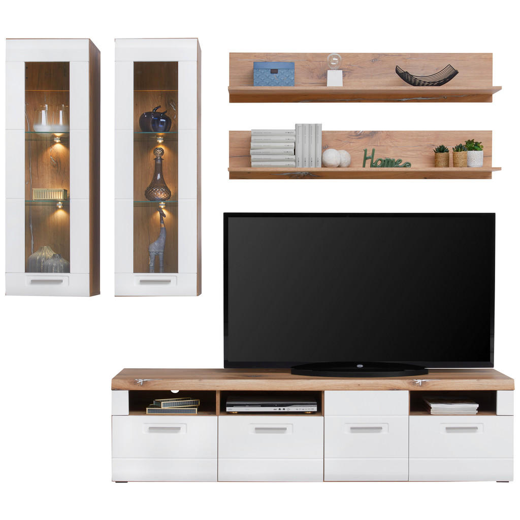Wohnkombination 5-tlg. Auris, Weiß/eiche Dekor