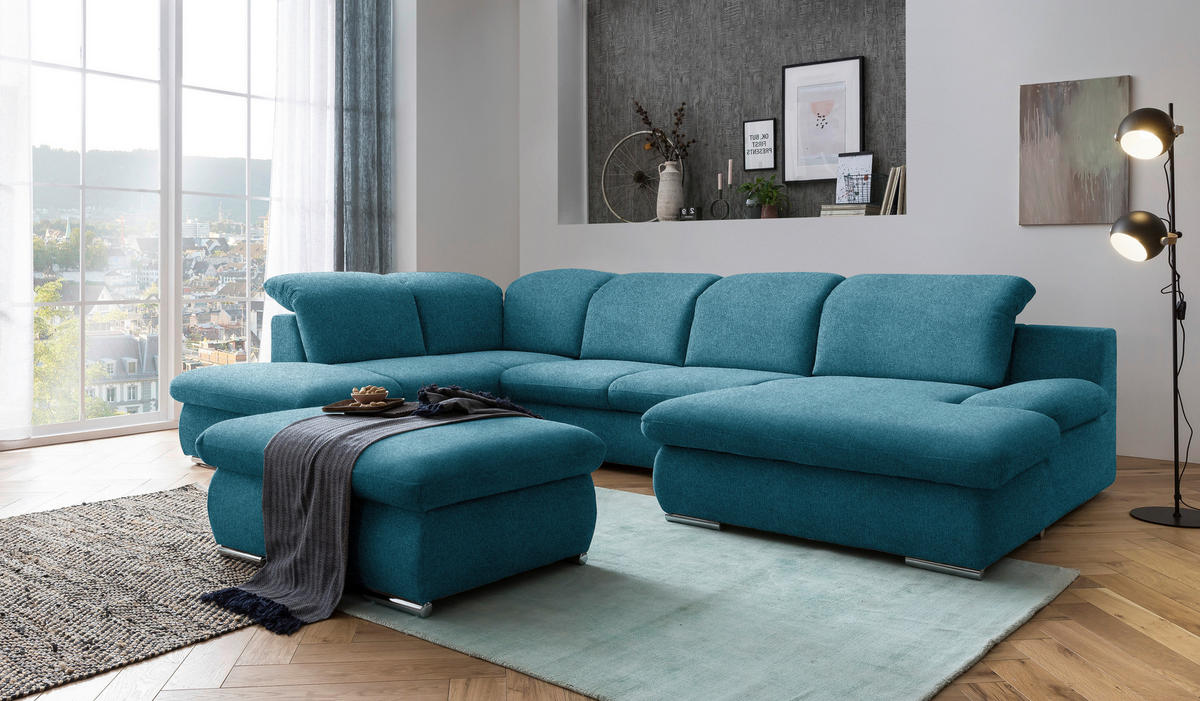HOCKER Chenille Blau  - Chromfarben/Blau, Design, Textil/Metall (101/45/74cm) - Livetastic