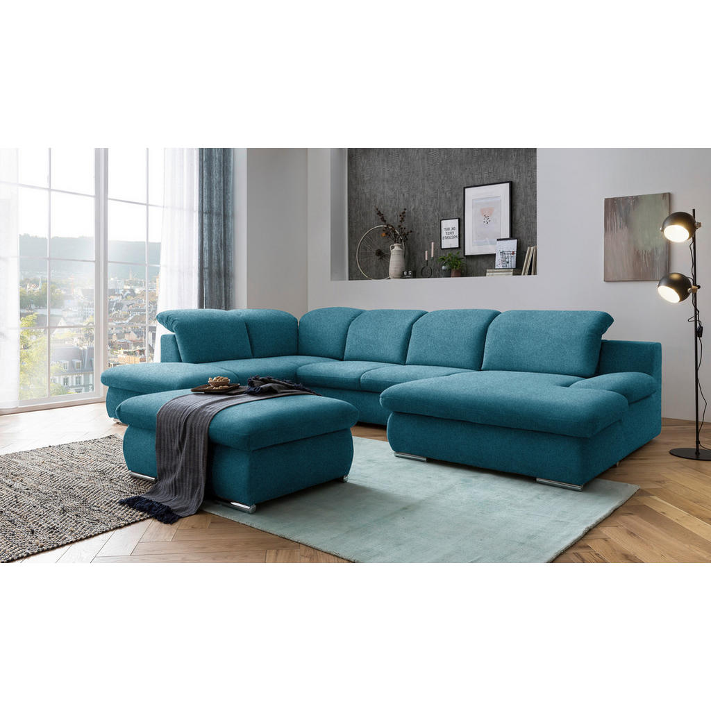Thumbnail - Livetastic Wohnlandschaft, Blau, Textil, 4-Sitzer, Ottomane links, U-Form, 353x212 cm, Made in EU, seitenverkehrt erhält...