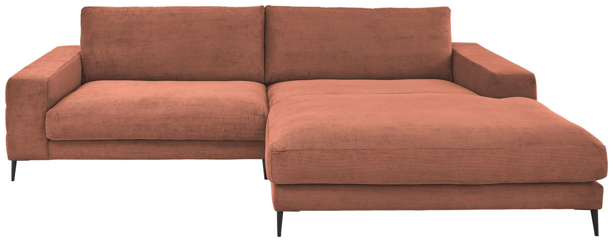 ECKSOFA in Feincord Kupferfarben  293/207 cm  - Schwarz/Kupferfarben, Design, Textil/Metall (293/207cm) - Dieter Knoll
