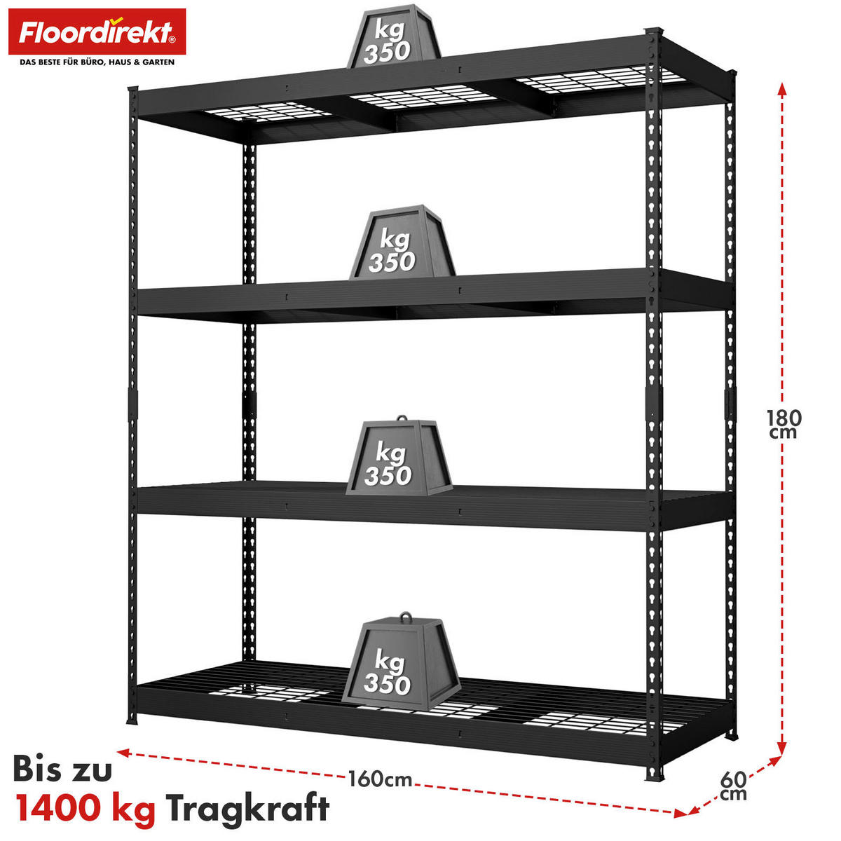 SCHWERLASTREGAL 160/180/60 cm  - Schwarz, Basics, Metall (160/180/60cm) - Floordirekt