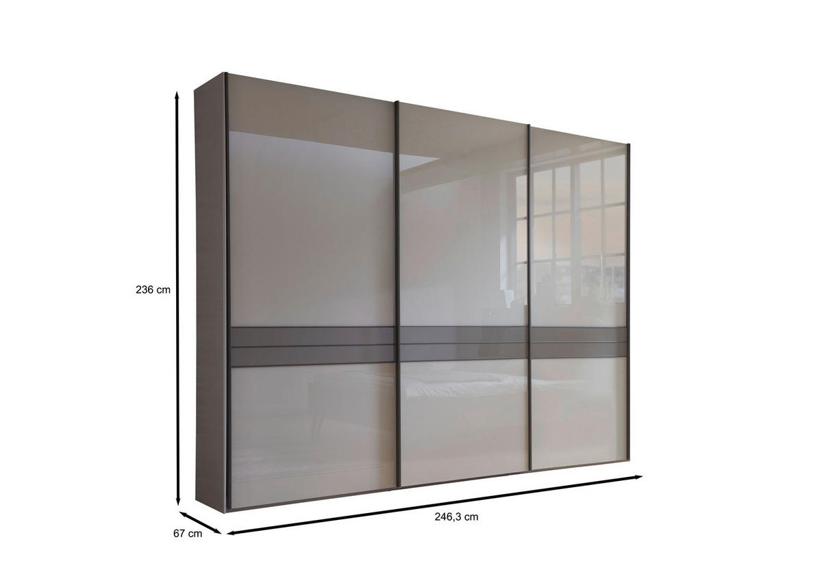 SCHWEBETÜRENSCHRANK in Braun, Grau  - Schieferfarben/Braun, Design, Glas/Holzwerkstoff (250/236/67cm) - Dieter Knoll
