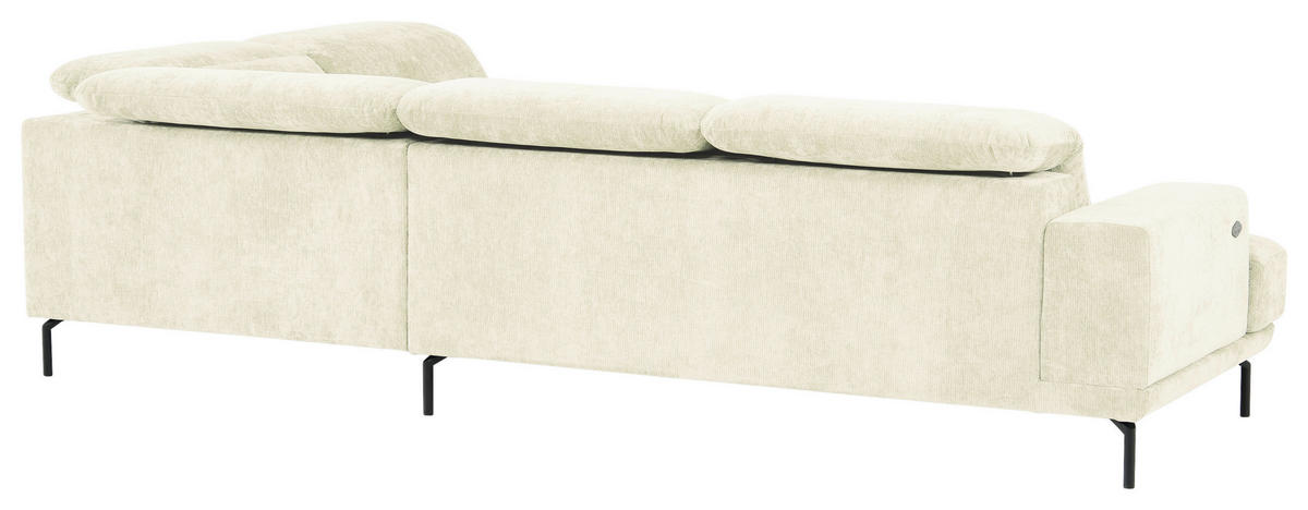 ECKSOFA Creme Chenille Kopfteilverstellung, Sitztiefenverstellung  - Creme/Schwarz, Design, Textil/Metall (307/243cm) - Xora