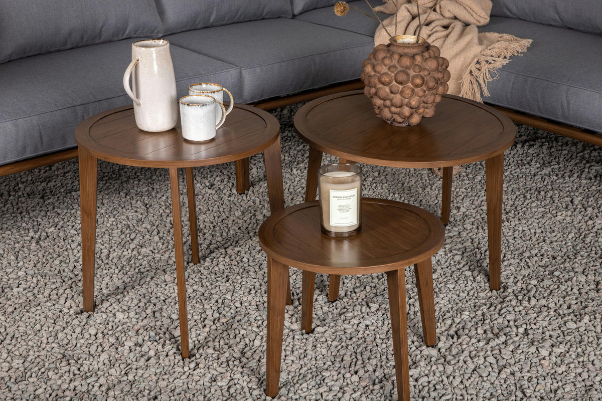 DINING-LOUNGESET  - Braun/Grau, KONVENTIONELL, Textil/Metall - Gardenson