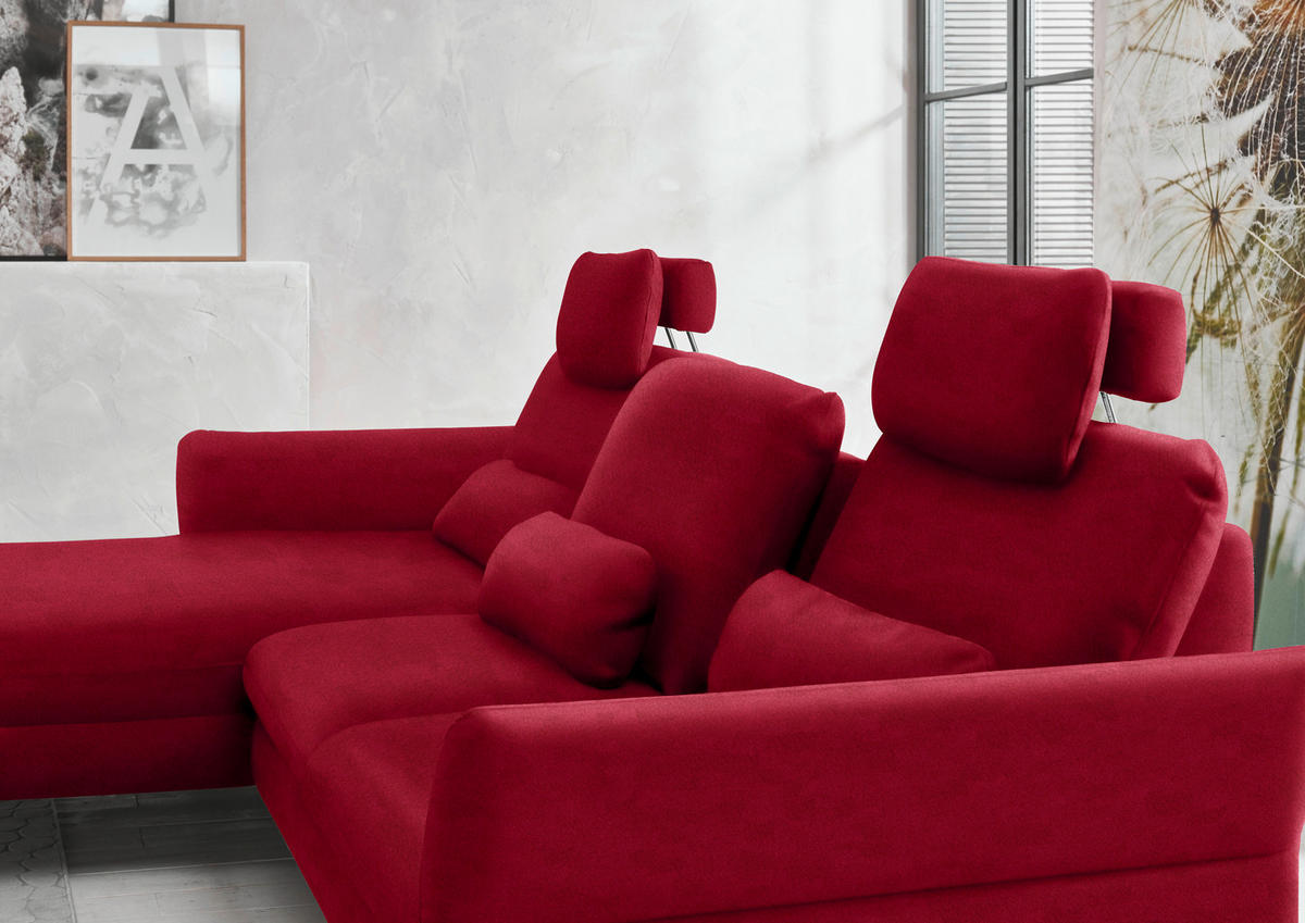 ECKSOFA in Velours Rot  - Rot/Schwarz, Design, Textil/Metall (179/306cm) - Beldomo System