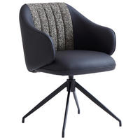 ARMLEHNSTUHL  in Eisen Leinenoptik Echtleder pigmentiert  - Schwarz/Grau, Design, Leder/Textil (60/82/62cm) - Novel