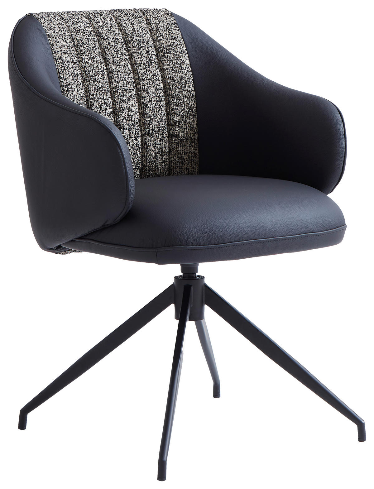 ARMLEHNSTUHL  in Eisen Leinenoptik Echtleder pigmentiert  - Schwarz/Grau, Design, Leder/Textil (60/82/62cm) - Novel