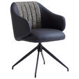 ARMLEHNSTUHL  Sitzfläche 360° drehbar, automatische Rückholfunktion Leinenoptik Echtleder  - Schwarz/Grau, Design, Leder/Textil (60/82/62cm) - Novel