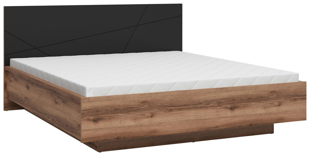 POSTELJA 180 cm   x 200 cm  , leseni material črna, barve hrasta  - črna/barve hrasta, Moderno, leseni material (180/200cm) - MID.YOU