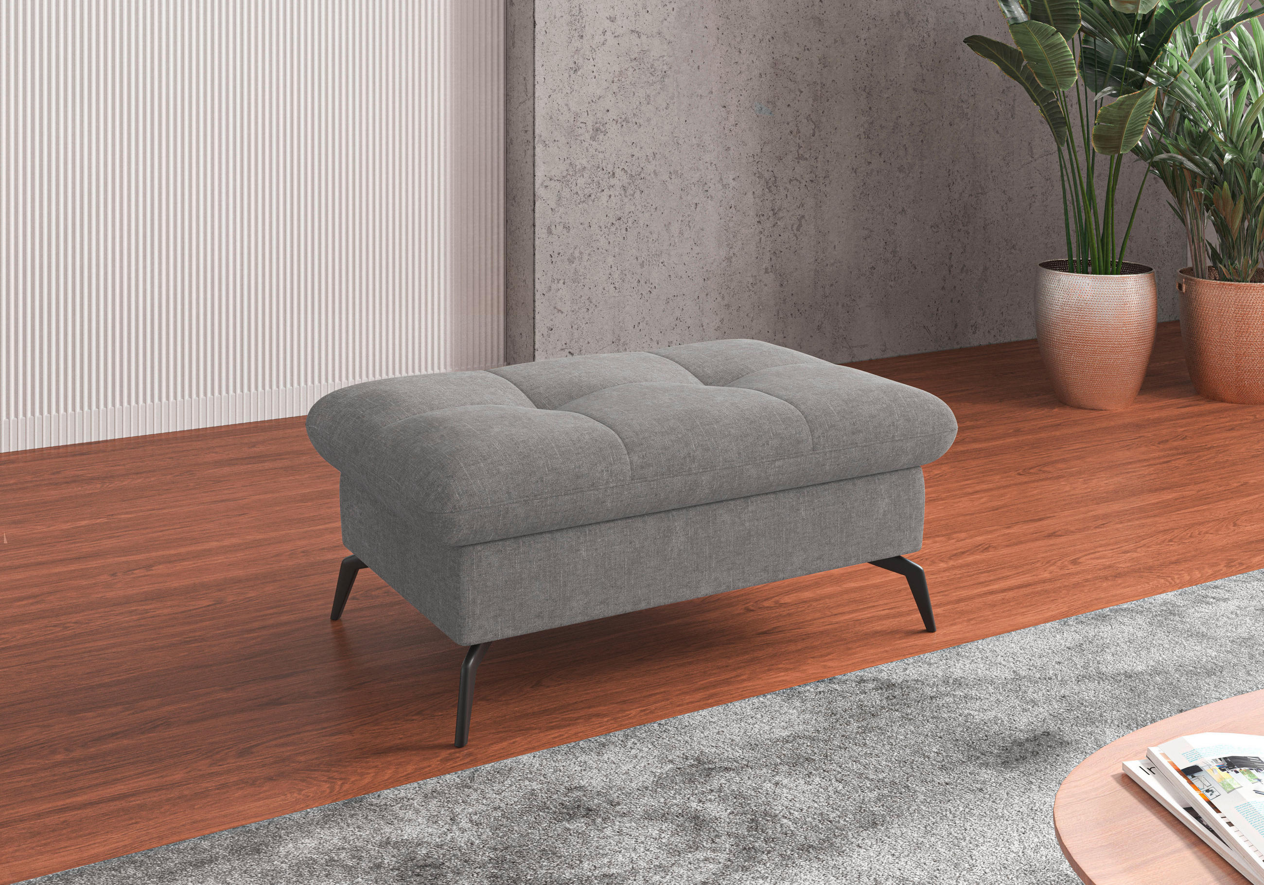 HOCKER Flachgewebe Hellgrau  - Hellgrau/Schwarz, KONVENTIONELL, Textil/Metall (102/47/69cm) - Sit & More