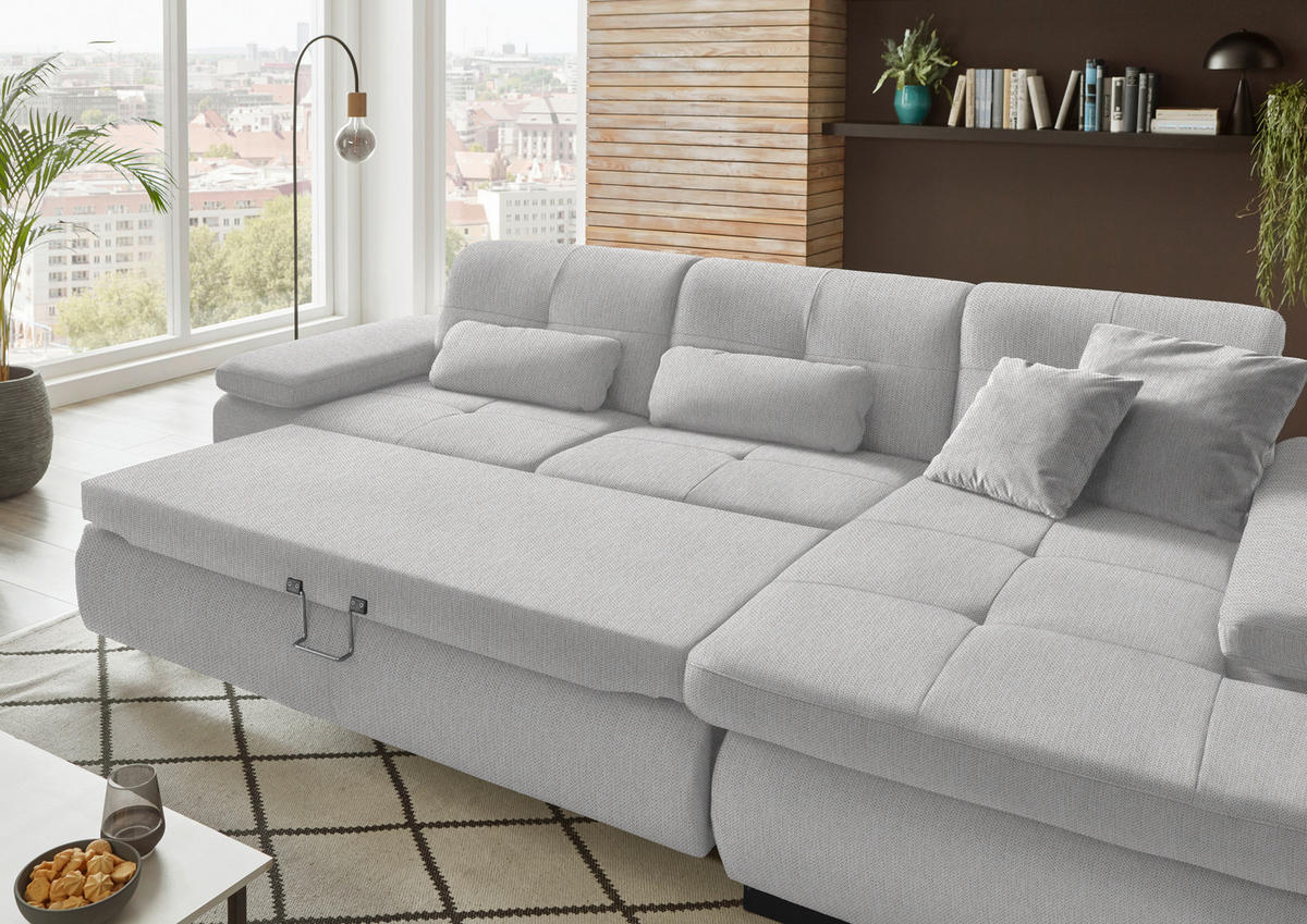 ECKSOFA in Flachgewebe Creme  297/174 cm  - Creme/Schwarz, Design, Textil/Metall (297/174cm) - Beldomo Style