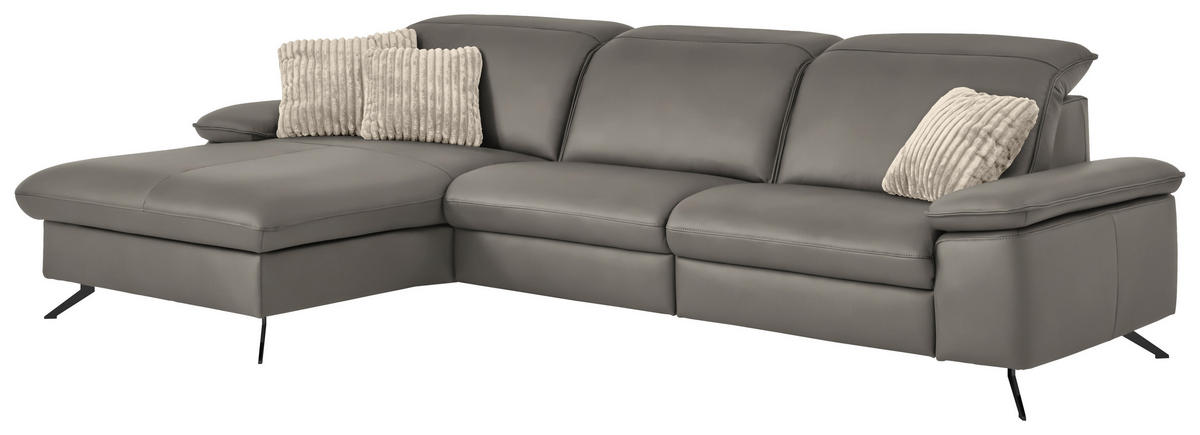 ECKSOFA  Echtleder Grau  - Schwarz/Grau, Design, Leder/Metall (169/307cm) - Beldomo Premium