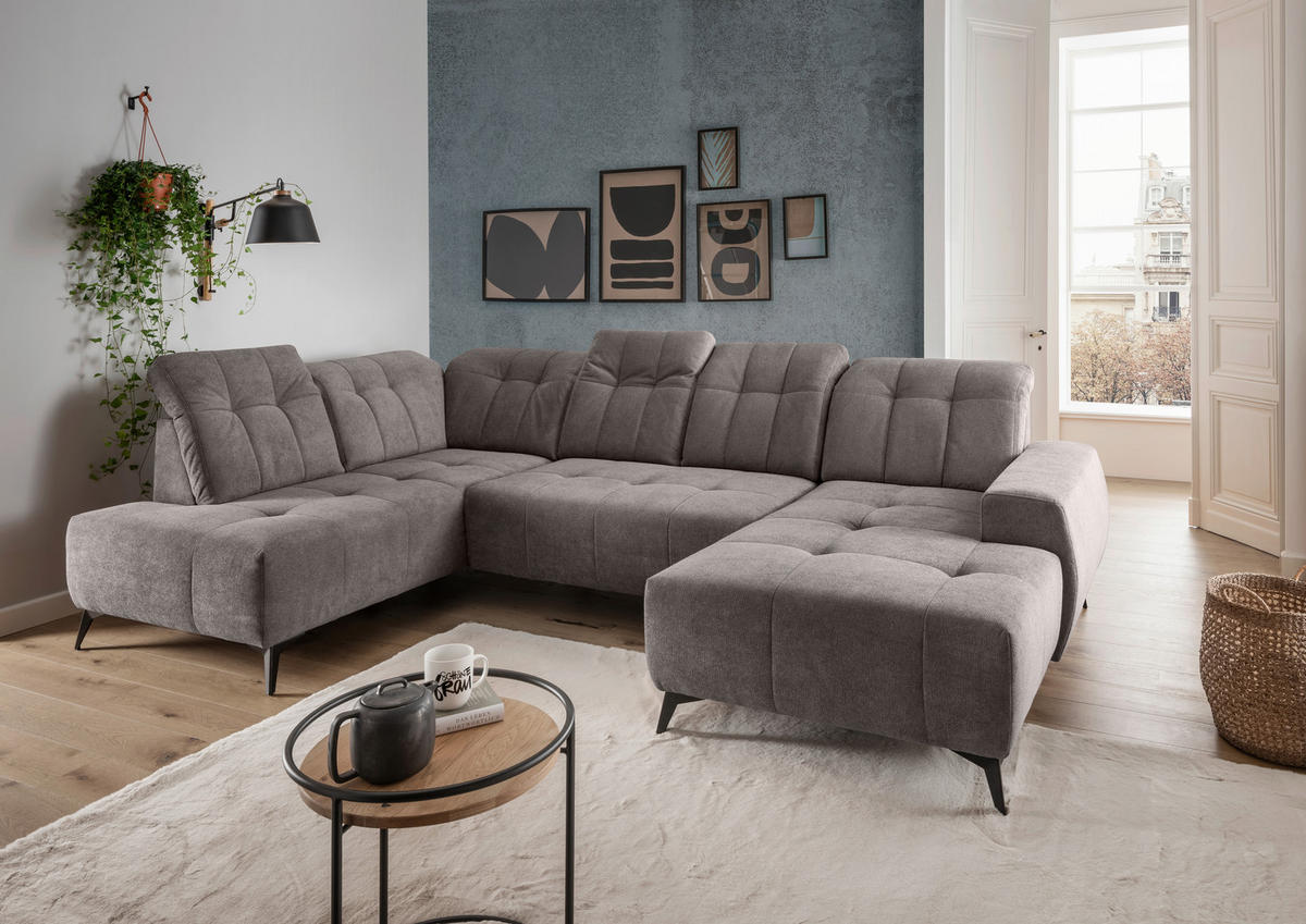 WOHNLANDSCHAFT Chenille Graubraun  - Graubraun/Schwarz, Modern, Textil/Metall (200/337/180cm) - Livetastic