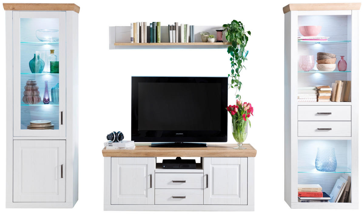 WOHNWAND Brixen 4-teilig  in Eichefarben, Pinienfarben  324/210/52 cm  - Eichefarben/Pinienfarben, LIFESTYLE, Glas/Holzwerkstoff (324/210/52cm) - Landscape