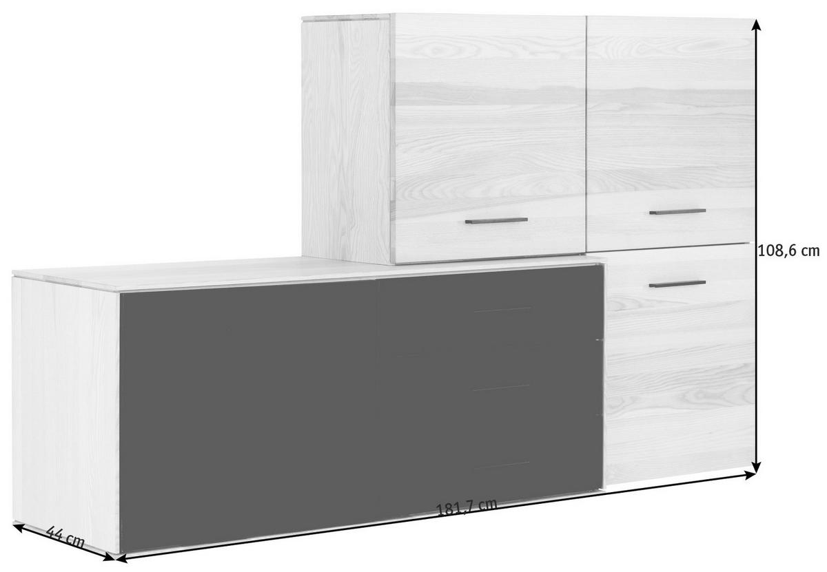 KOMMODE 181,7/108,6/44 cm  in Eschefarben, Dunkelbraun  - Eschefarben/Dunkelbraun, Design, Glas/Holz (181,7/108,6/44cm) - Valdera