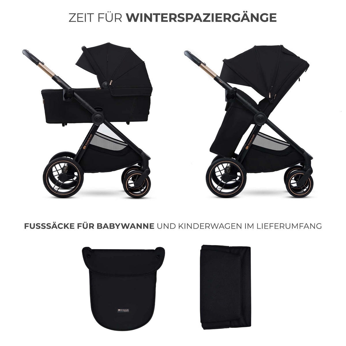 KINDERWAGENSET Nea 2  - Schwarz Hochglanz/Schwarz, Basics, Kunststoff/Textil (81/60/112cm) - Kinderkraft