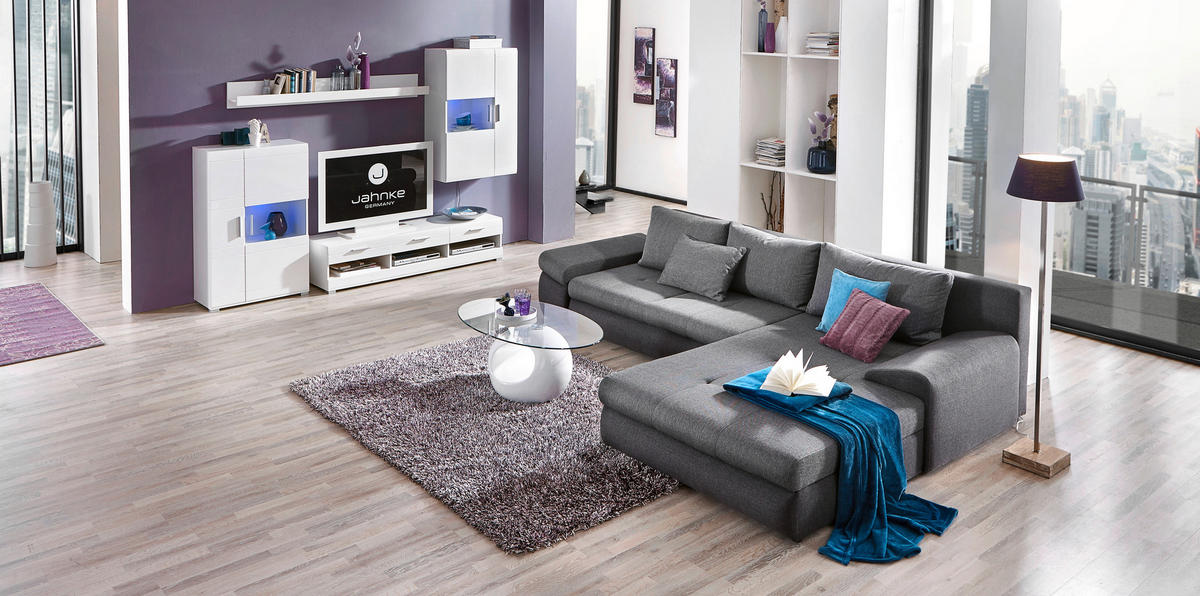 REGAL ZA DNEVNI BORAVAK bijela, bijela visoki sjaj   - bijela/srebrne boje, Design, staklo/drvni materijal (265/186/44cm) - Xora
