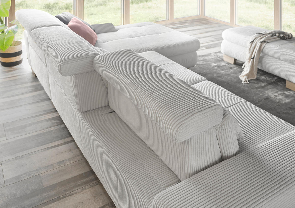 ECKSOFA Silberfarben Cord  - Eiche Bianco/Silberfarben, KONVENTIONELL, Holz/Textil (307/195cm) - SetOne by Musterring