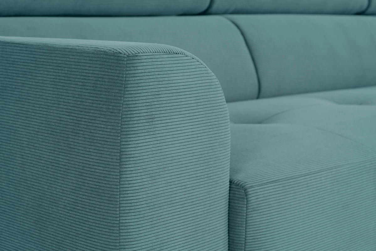 ECKSOFA Türkis Feincord  - Türkis/Schwarz, Design, Textil/Metall (280/205cm) - Xora