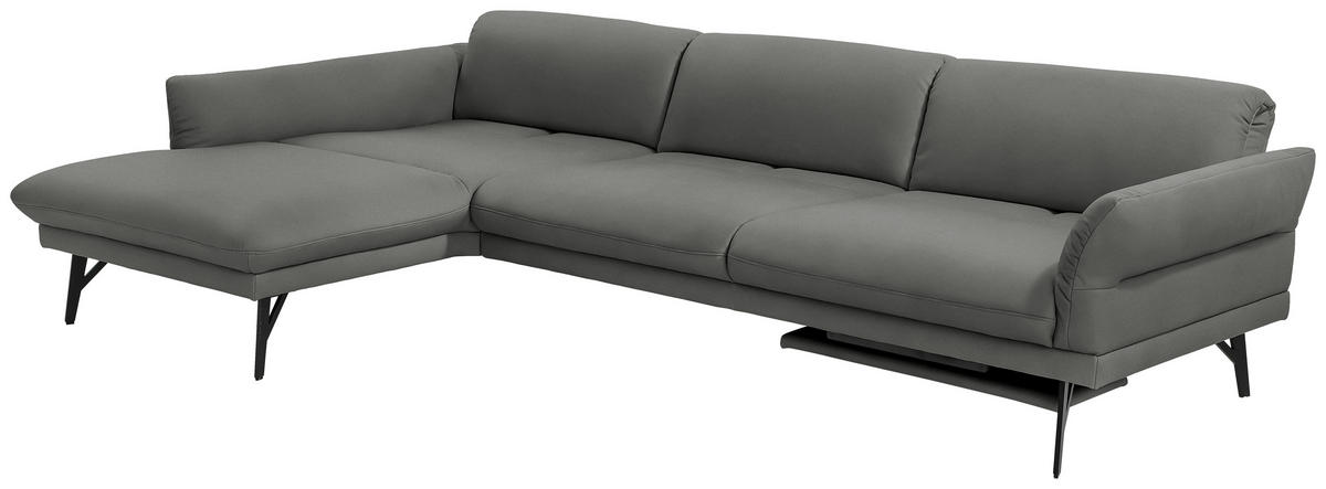 ECKSOFA in Echtleder Dunkelgrau  173/308 cm  - Dunkelgrau/Anthrazit, Design, Leder/Metall (173/308cm) - Joop!