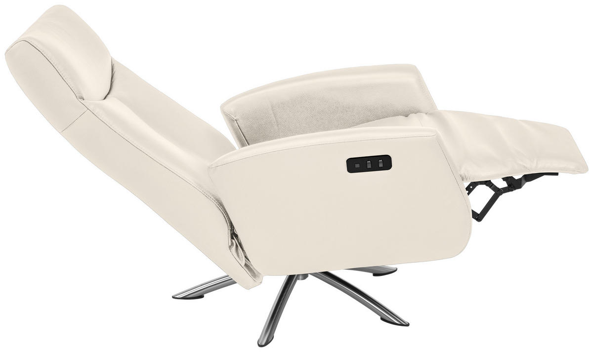 RELAXSESSEL Echtleder Relaxfunktion, Fußteilverstellung    - Silberfarben/Creme, Design, Leder/Metall (73/105/82cm) - Welnova