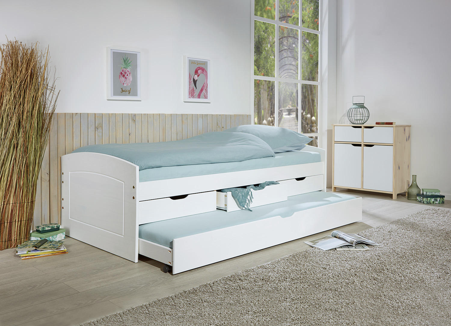 STAURAUMBETT 90/200 cm  in Weiß  - Weiß, LIFESTYLE, Holz (90/200cm) - Carryhome