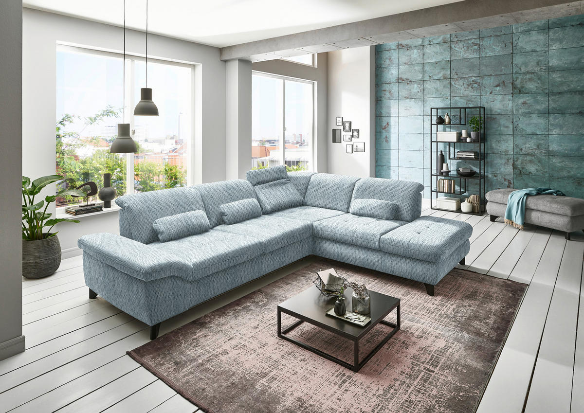 ECKSOFA in Webstoff Türkis  - Türkis/Chromfarben, Design, Textil/Metall (319/260cm) - Beldomo Style