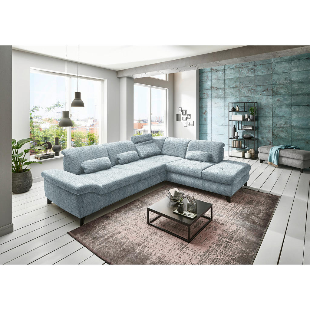 Thumbnail - Beldomo Style Ecksofa, Türkis, Textil, Uni, 5-Sitzer, Ottomane rechts, L-Form, 319x260 cm, Goldenes M, seitenverkehrt er...